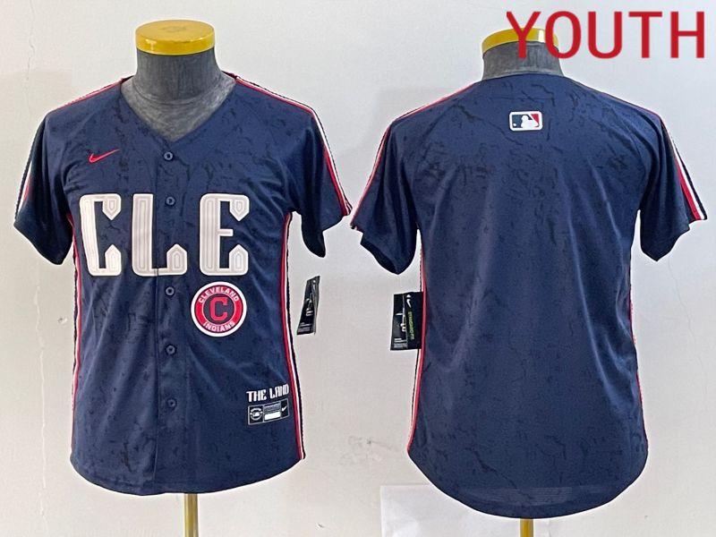 Youth Cleveland Indians Blank Blue City Edition Nike 2024 MLB Jersey style 2